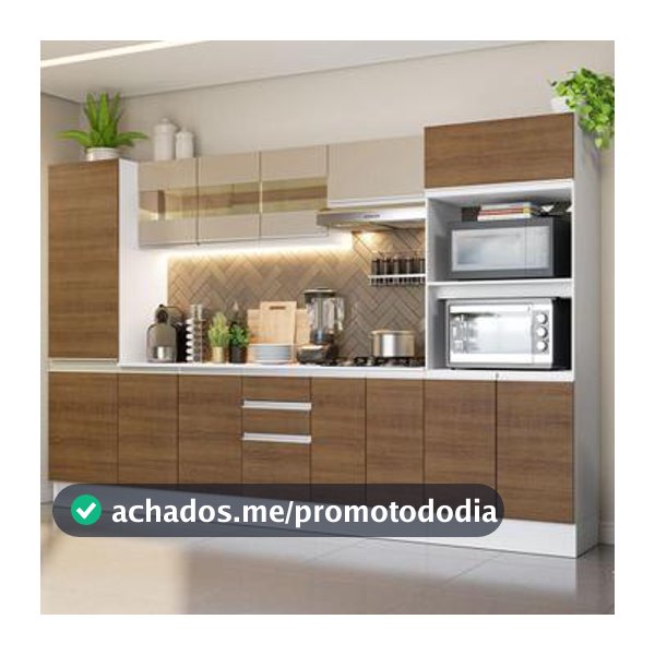 Cozinha Completa 100% MDF Madesa Smart 300 cm Com Armário, Balcão e Tampo