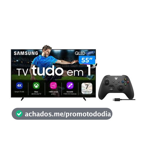 Smart TV 55” 4K QLED Samsung - QN55Q7FAAGXZD + Controle sem Fio Carbon Black - Smart Tv