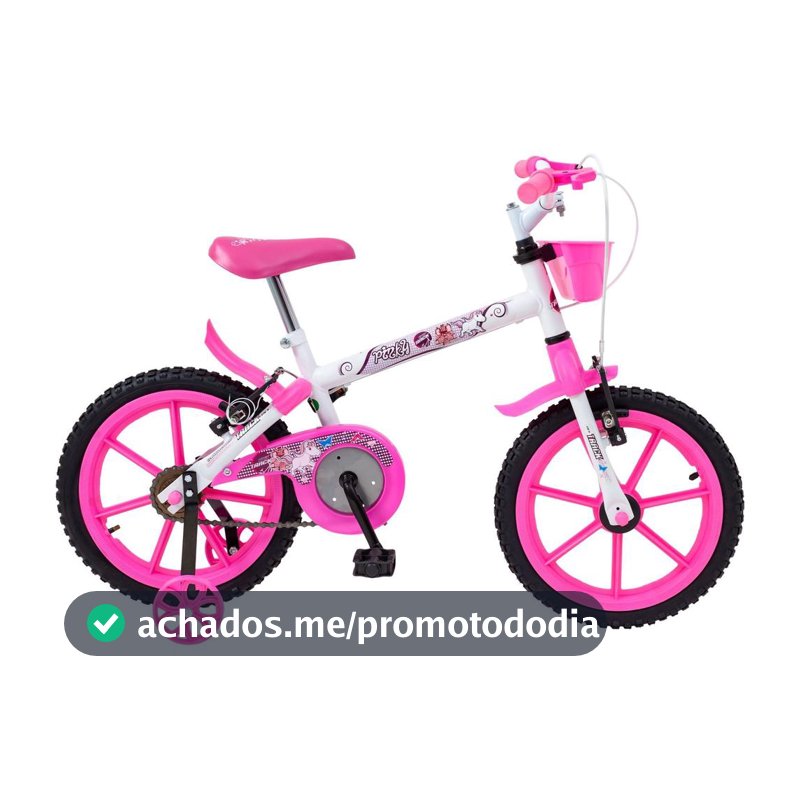 Bicicleta Infantil Aro 16 Track Bikes PINKY WR Branca e Rosa com Rodinhas e Cesta Freio V-Brake