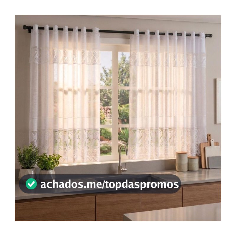 Cortina de Cozinha Renda Tulipa 1,20x2,20m com Bando Acoplado - Duas Folhas