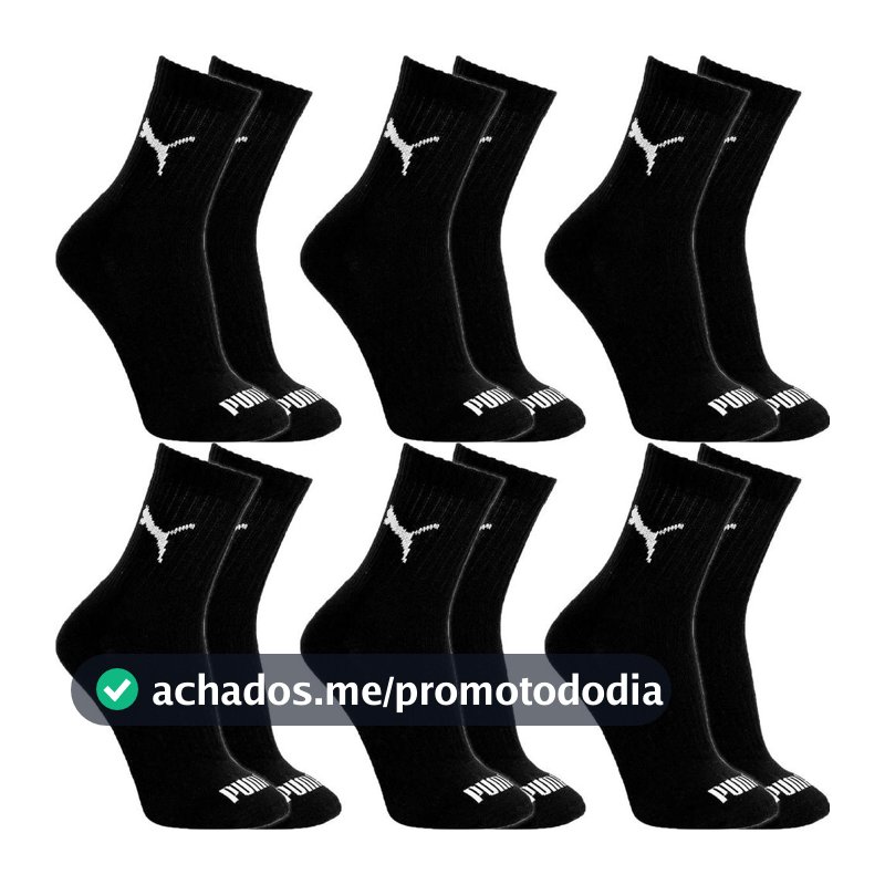 Kit 6 Pares Meias Puma Cano Médio Alto Algodão Meia Adulto Masculino Feminino Academia Original