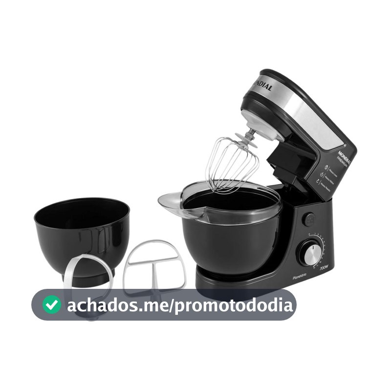 Batedeira Planetária Mondial Preto e Inox 700W