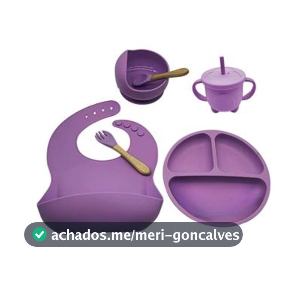 Kit Refeição Bebê Silicone Colher Pratinho Babador Infantil Ventosa 6 Peças - NFDJ - Kit Refeição Infantil