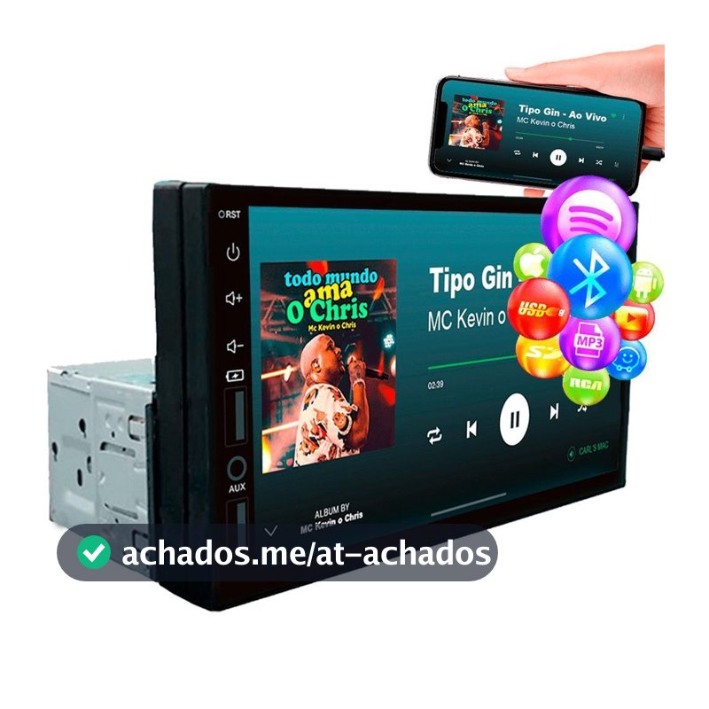 Central Multimídia Mp5 Player Bluetooth Fm 7Pol 1 Din 2 Din