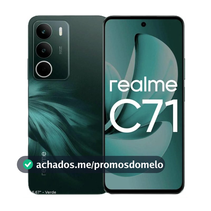 Smartphone Realme C71, 128GB, 4GB RAM, Tela 6,6 120Hz, Câmera 50MP, Bateria 6300mAh, Android 15, NFC, Dual SIM, Verde