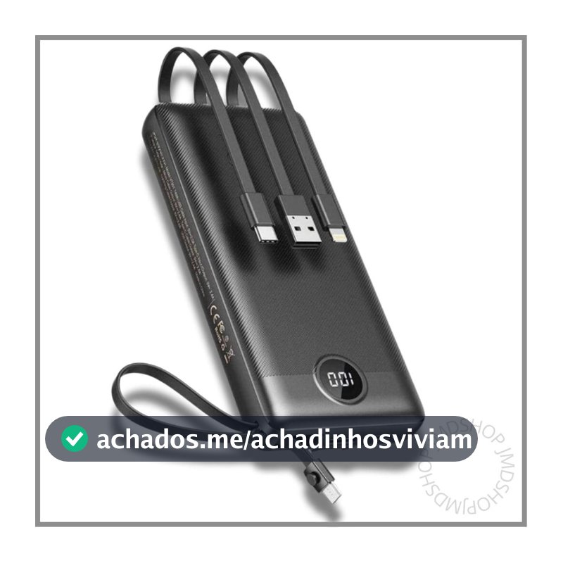 Carregador Portátil Celular Power Bank 10000mah USB Cabos Potente Energia Aparelho Carregamento
