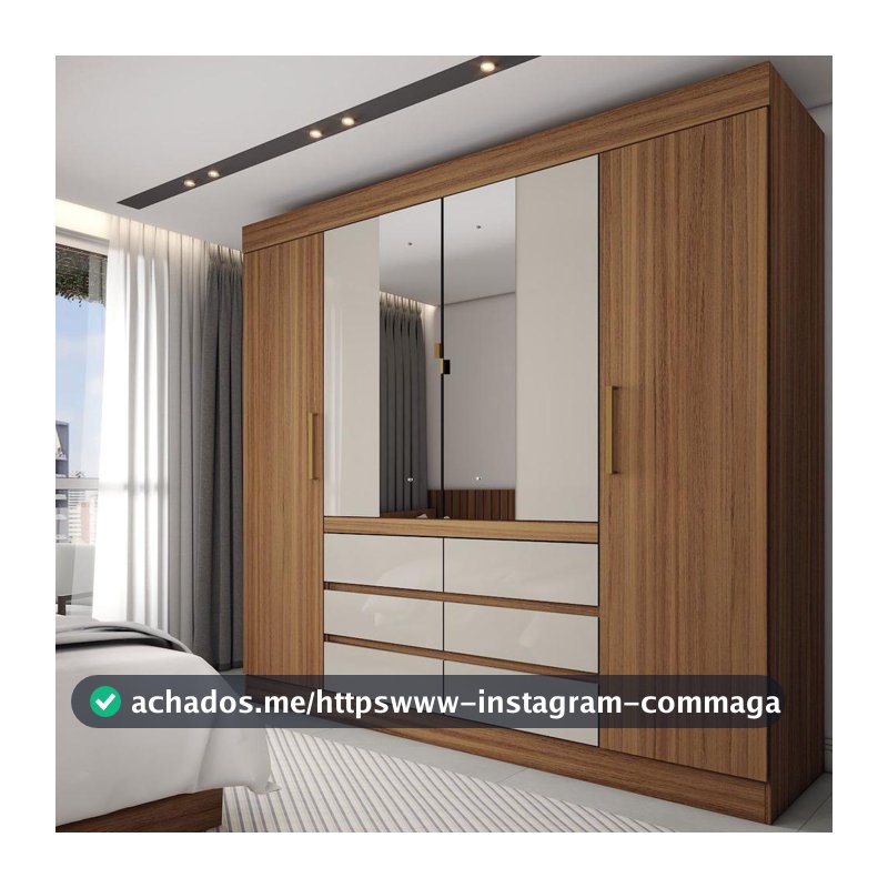 Guarda-Roupa Casal Honey 4 Portas 6 Gavetas com Espelho Cinamomo/Off White - Panorama Móveis