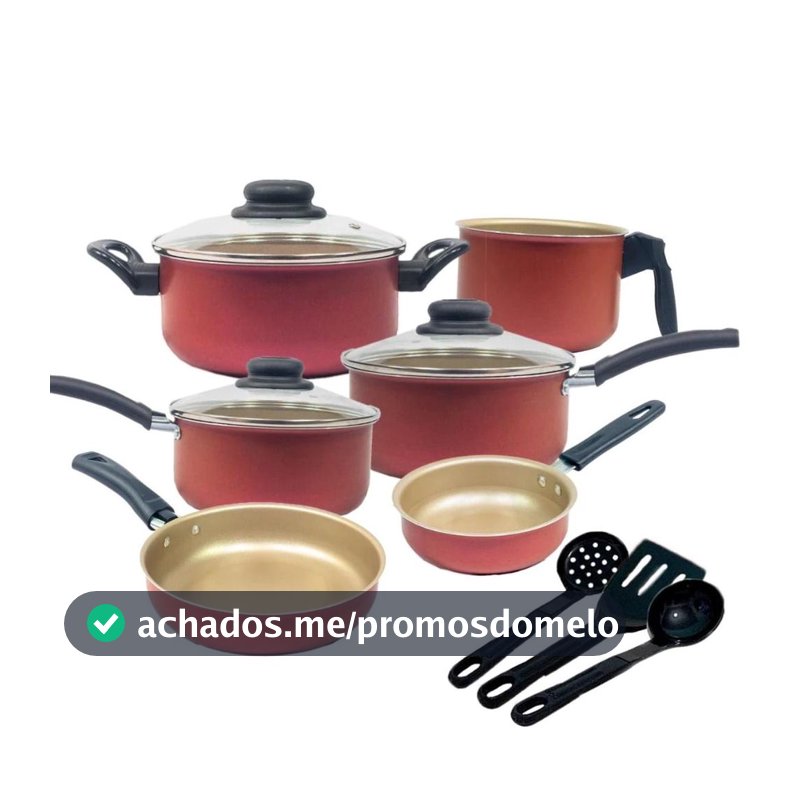 Jogo de Panelas Kit 9 Pçs Antiaderente Tampa Vidro Teflon - Global Aluminio - Jogo de Panelas
