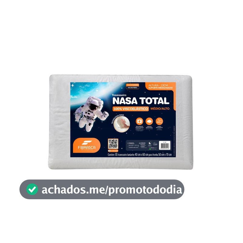 Travesseiro NASA Total Fibrasca 13cm Viscoelástico C/ Capa Fixa Médio/Alto