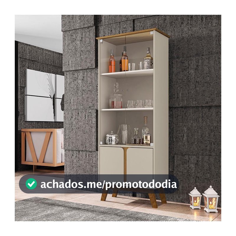 Cristaleira Madri Sala de Estar com Pés de Madeira Maciça