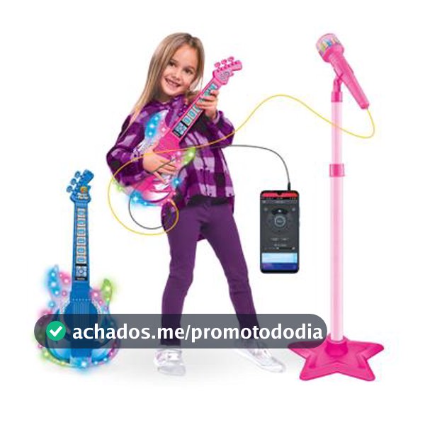 Guitarra Infantil com Microfone Brinquedo Musical Instrumento com Som e Luz - ATENTU - Brinquedos Musicais