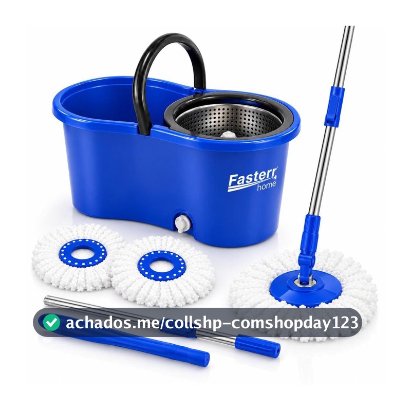 Balde Mop Esfregao Giratório 360º 13L Centrifuga Inox Com 2 Refis Fasterr