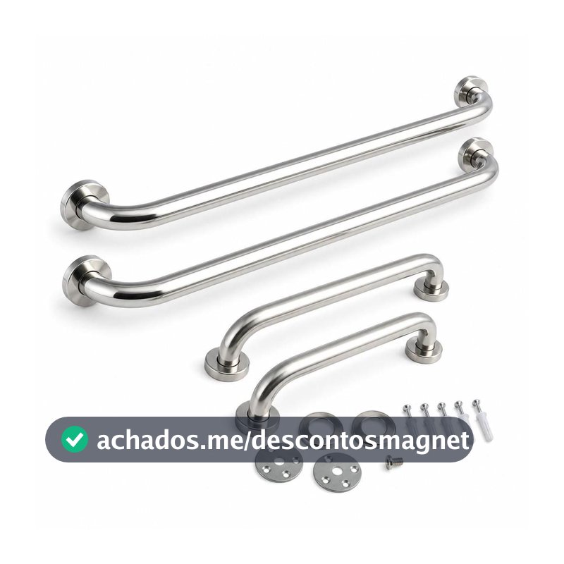 Kit 4 Barras de Apoio 40 e 60cm Lorben com Alça Suporte Deficiente Idoso Inox Banheiro - GT845