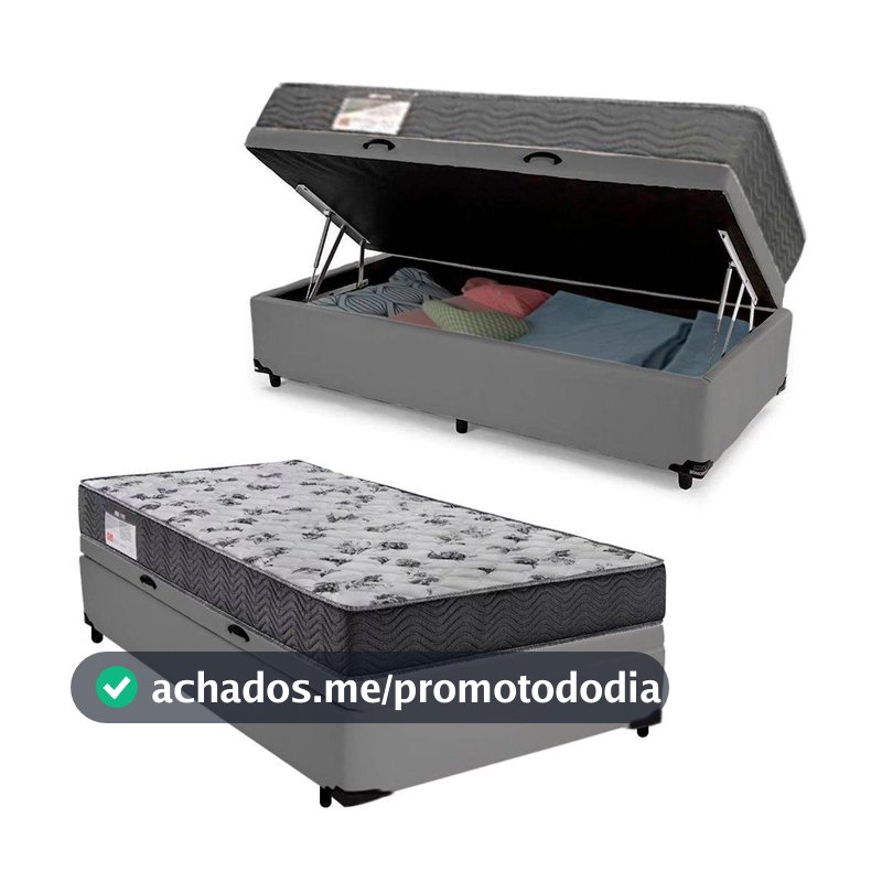 Cama Box Baú Solteiro Sintético + Colchão De Espuma D33 - Sereneprime - 88cm Cor:cinza