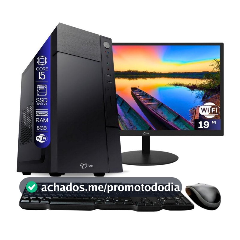 Computador Completo TOB Intel Core i5 com rede sem fio SSD 120GB Memória 8GB Windows 10 Pro Trial, Teclado, Mouse, Monitor 19 Desktop