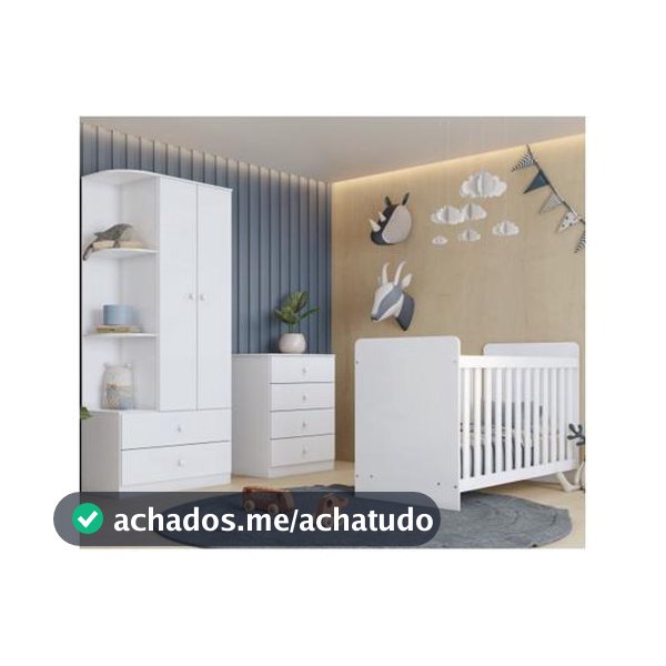 Quarto de Bebê Completo com Guarda-roupa Berço e Cômoda Henn Labirinto Branco