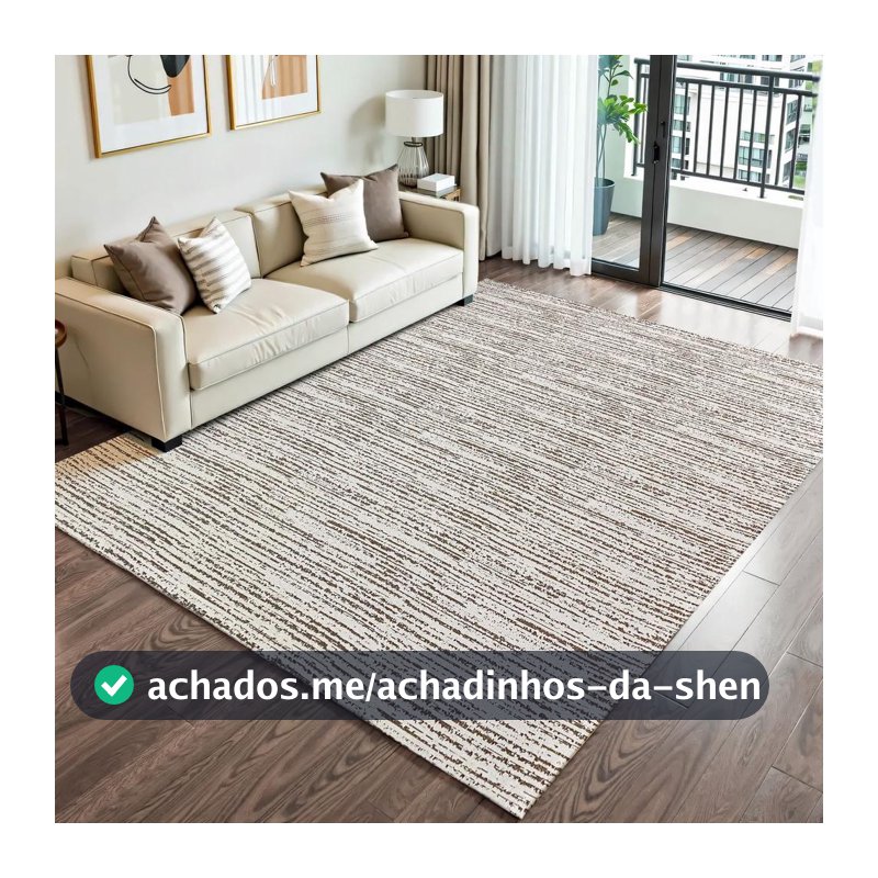 Tapete para Sala Quarto Rústico 2,00m x 3,00m Grande Antiderrapante Decoração Boho Bege Mesclado Cru Caramelo Artesanal de Tear Jacquard