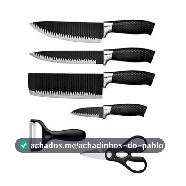 Kit Conjunto Jogo De Facas Antianderente Kit 6 Peças Chef Cozinha Aço Inoxidável Churrasco