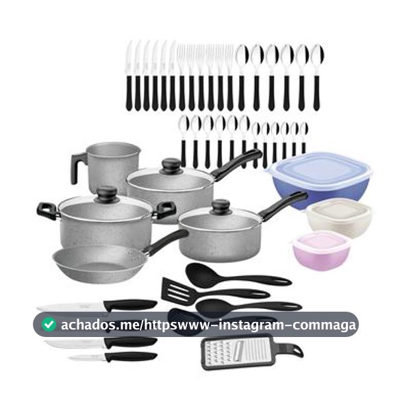 Conjunto Tramontina 47 Peças para Cozinha com Panelas Antiaderentes em Alumínio, Talheres, Facas e Utensílios Domésticos