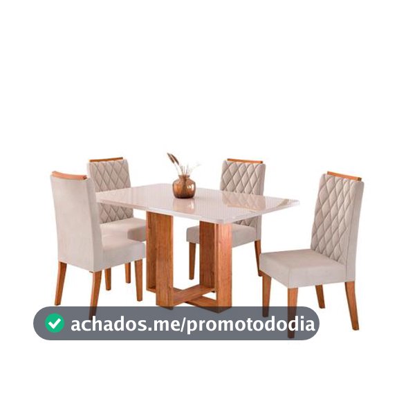 Mesa de Jantar 4 Cadeiras 4 Lugares Retangular Mel Off White e Marfim Viero Móveis Dona