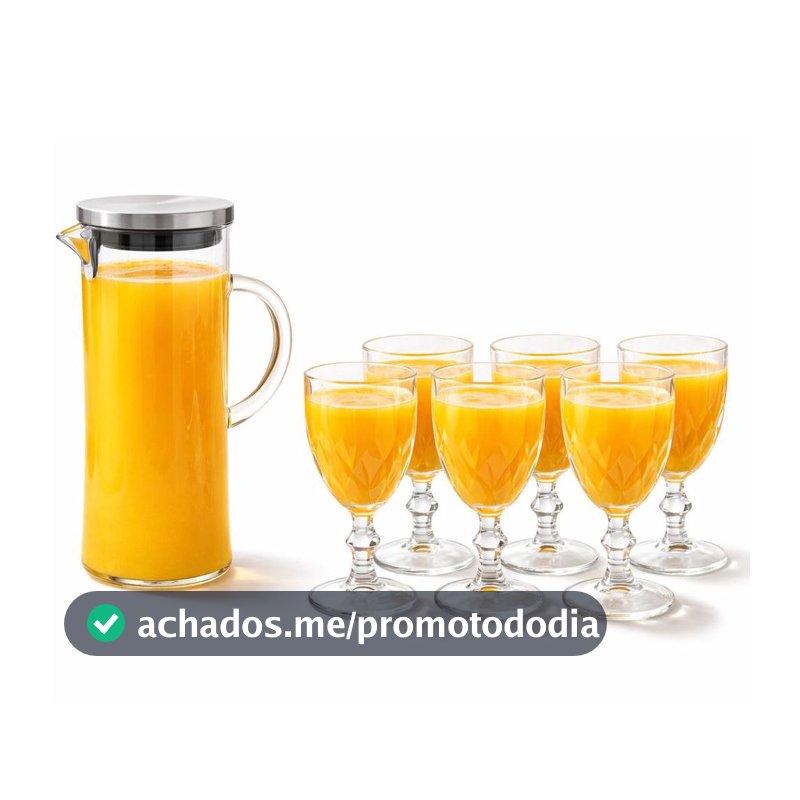 Kit Jogo Conjunto 6 Taças 330 Ml + Jarra Vidro 1L Tampa Inox