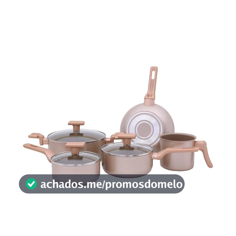 Conjunto 5 Panelas Sartin Cook Champanhe Cerâmica Antiaderente 8118