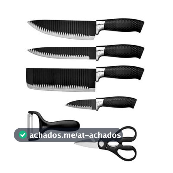 Kit Conjunto Jogo De Facas Antianderente Kit 6 Peças Chef Cozinha Aço Inoxidável Churrasco