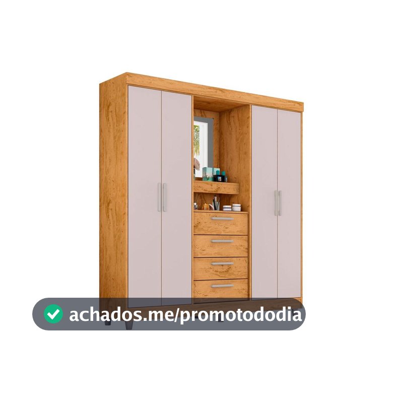 Guarda-roupa com Espelho 4 Portas 4 Gavetas Araplac Pequim