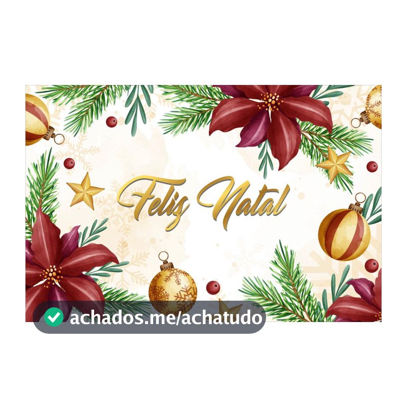 Painel de Lona Feliz Natal Dourado Enfeites Aquarela - Fabrika de Festa - Painel de Festas