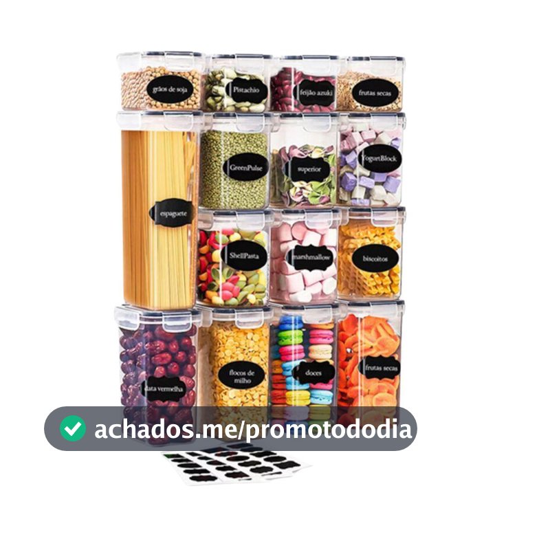 Kit 15 Potes Herméticos Mantimentos Quadrado Cozinha Tampa Trava Recipientes De Organização Luvinco