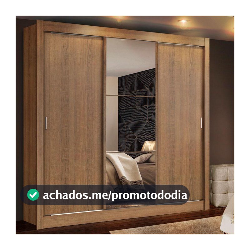 Guarda Roupa Casal Madesa Mônaco 3 Portas de Correr com Espelho
