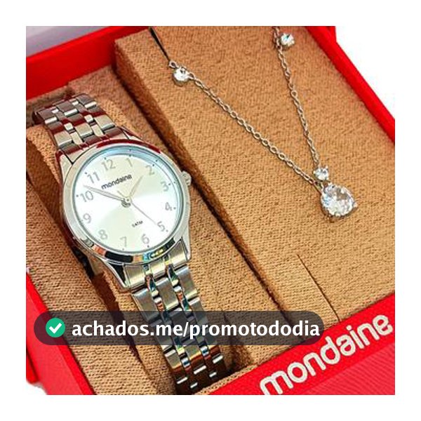 Relógio Mondaine Feminino Original Prata À Prova DÁgua com NF Colar E Brincos 608P 99913LOMKNE2K1