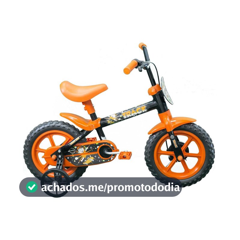 Bicicleta Aro 12 Infantil Track Bikes Arco Iris Preto e Laranja com Rodinhas
