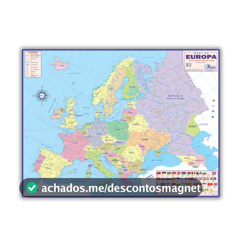 Mapa Geográfico Político Escolar Planisférico Da Europa - Dobrado 120 x 90 cm - Multimapas - Pôster