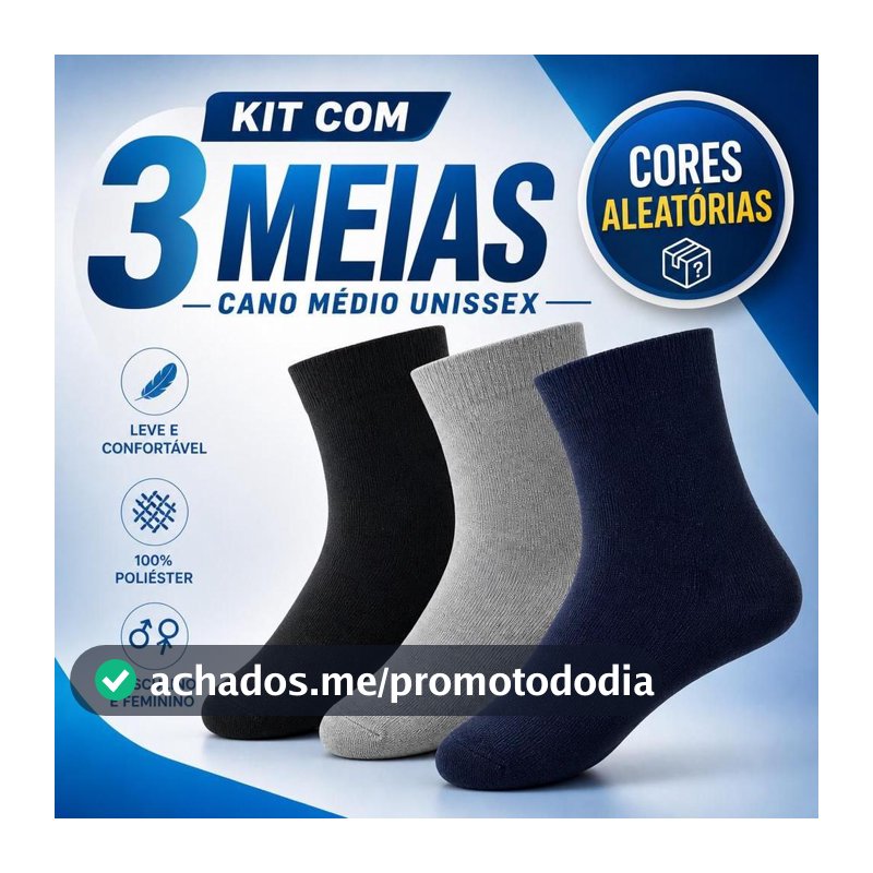 Kit 3 Meias Cano Medio Meia Masculino e Feminino Multicolorido Poliéster - Importado - Meia para Bebês - Magazine Moniqueglima
