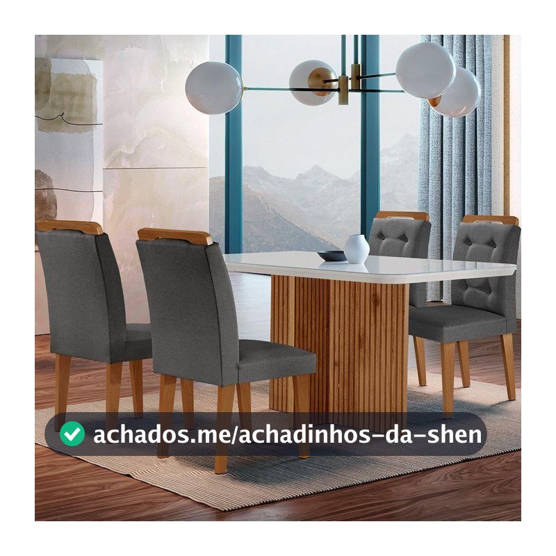 Mesa Olímpia 120cm Mdf Canto Copo Com 4 Cadeiras Carol - Moderna - Mesa de Jantar 4 Cadeiras - Magazine Meuprimeiroapee