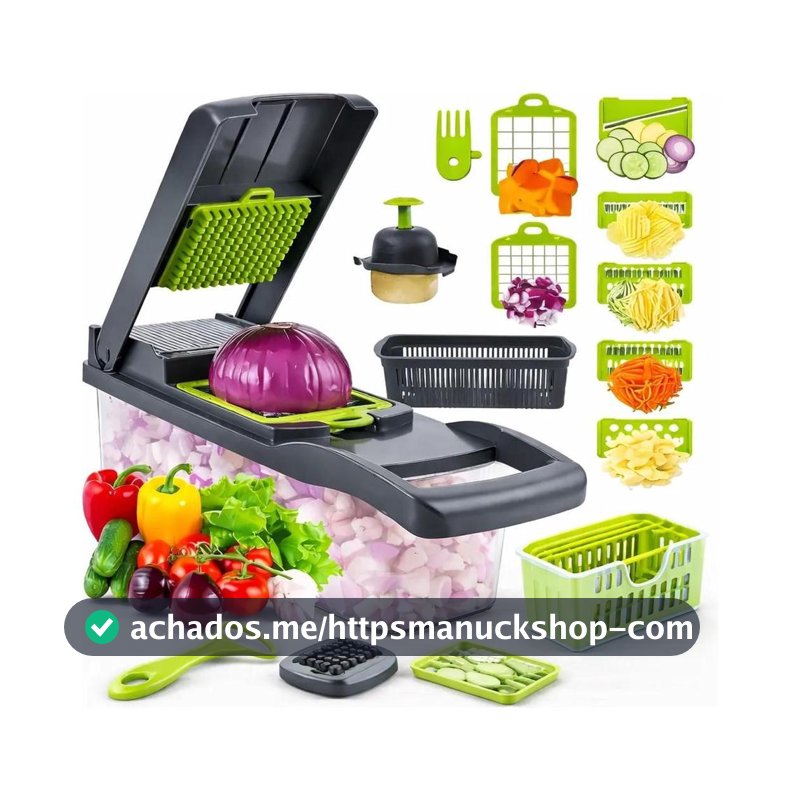 Cortador Fatiador Ralador Desfiador 14 Peças Multifuncional Manual para Legumes, Frutas, Alho, Cebola, Batata e Alimentos