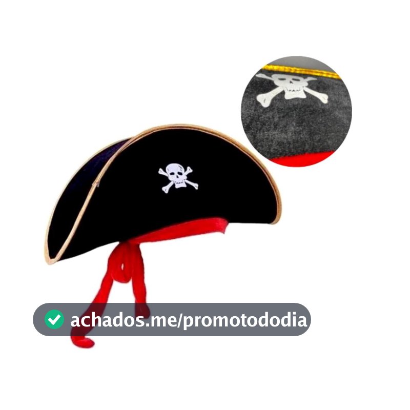 Chapéu Preto Fantasia Pirata Luxo Carnaval Halloween Festa