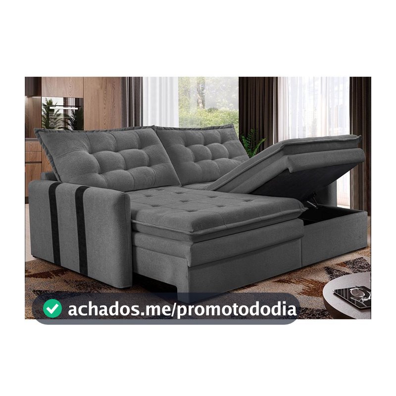 Sofá Baú Sem Caixa Retrátil 1,80m SoftGel Petit Boucle Cinza Escuro Cama inBox
