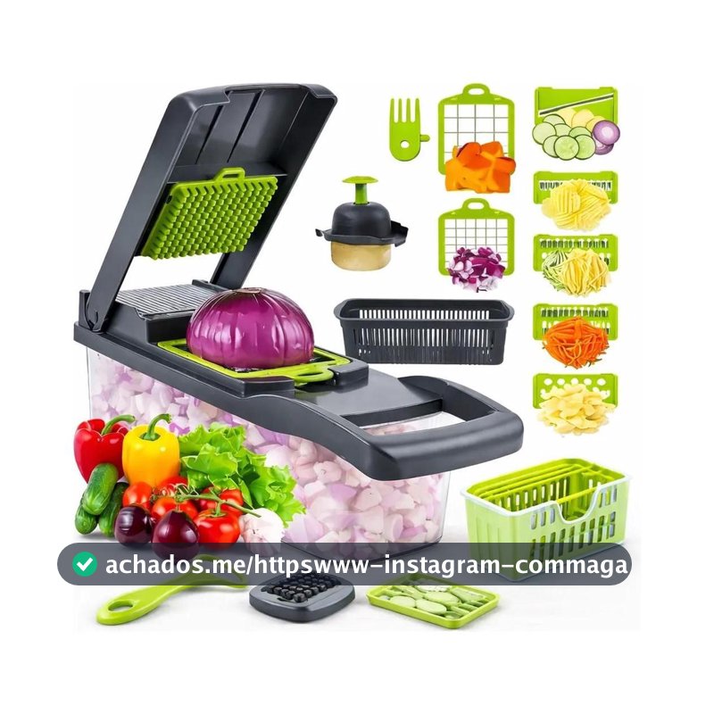 Cortador Fatiador Ralador Desfiador 14 Peças Multifuncional Manual para Legumes, Frutas, Alho, Cebola, Batata e Alimentos - IMPORTADO - Mandolin - Magazine Vistore