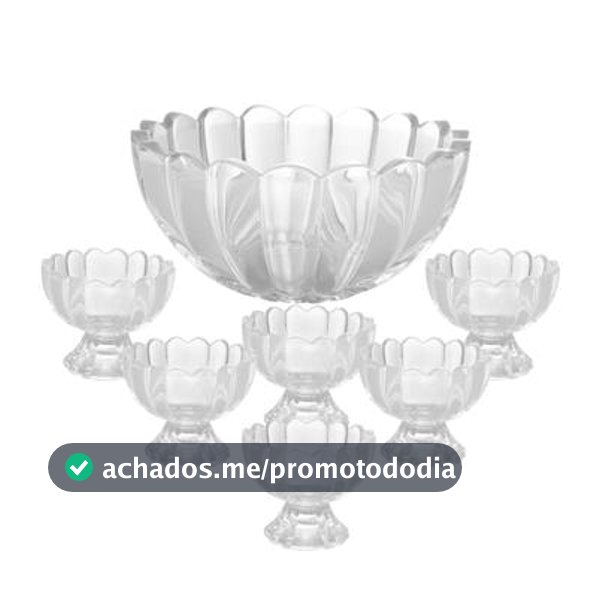 Kit com 7 peças Bowl 1,1L com 6 Taças 125ml Geneva Wolff Vidro para Sobremesa Sorvete Mesa Posta
