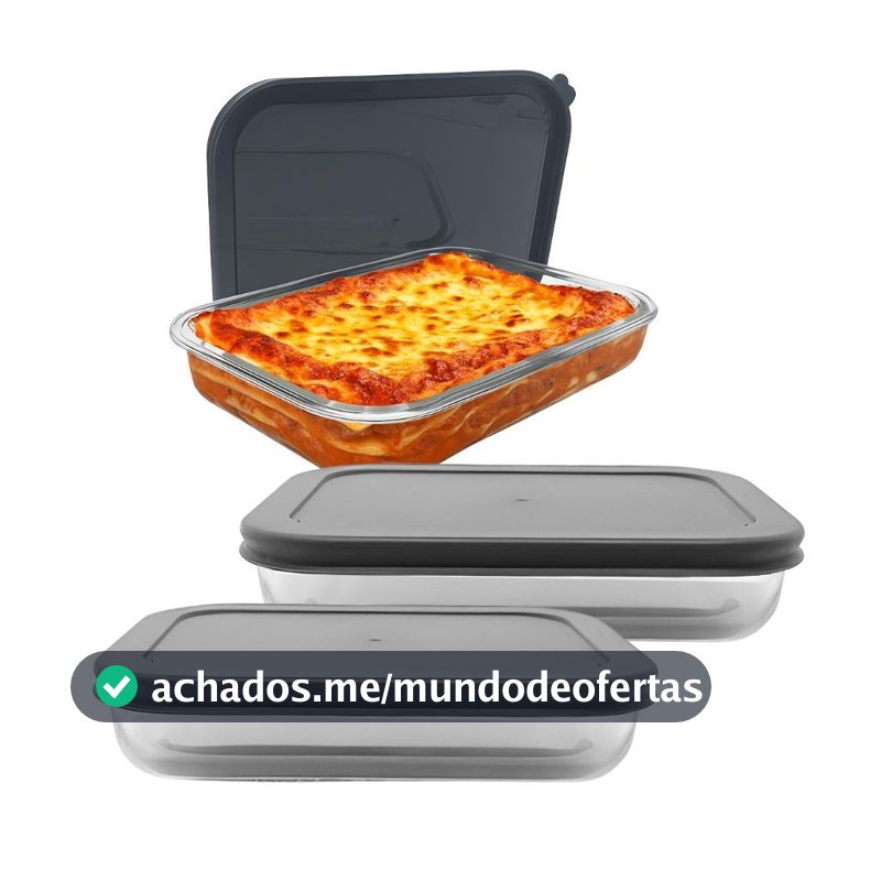 Kit 2 Travessas Assadeira 2600ml Lasanheira de Vidro Com Tampa Forno Microondas