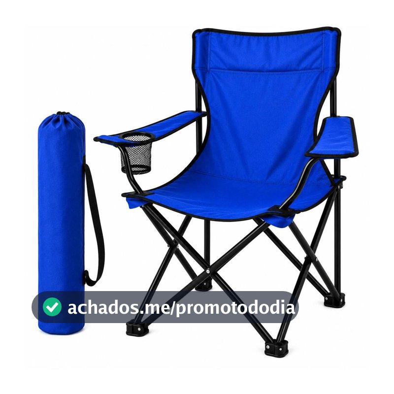 Cadeira de Camping Dobrável Azul 120kg com Porta Copos e Bolsa de Transporte