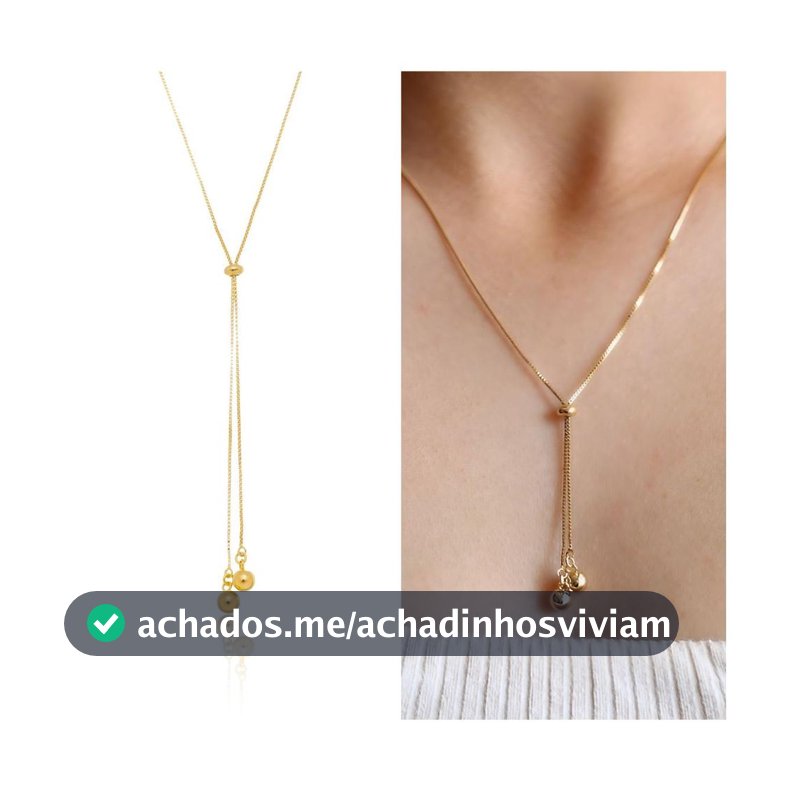 Colar Gravatinha de Fios com duas bolas Banhado Ouro 18k Presente Amiga Namorada Mae Esposa