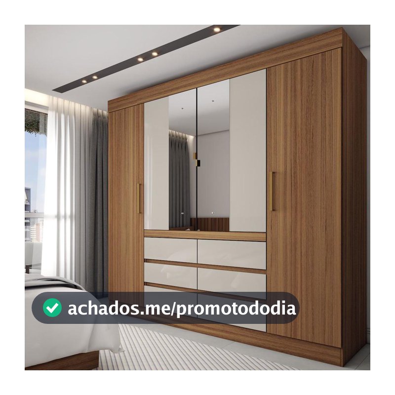 Guarda-Roupa Casal Honey 4 Portas 6 Gavetas com Espelho Cinamomo/Off White - Panorama Móveis