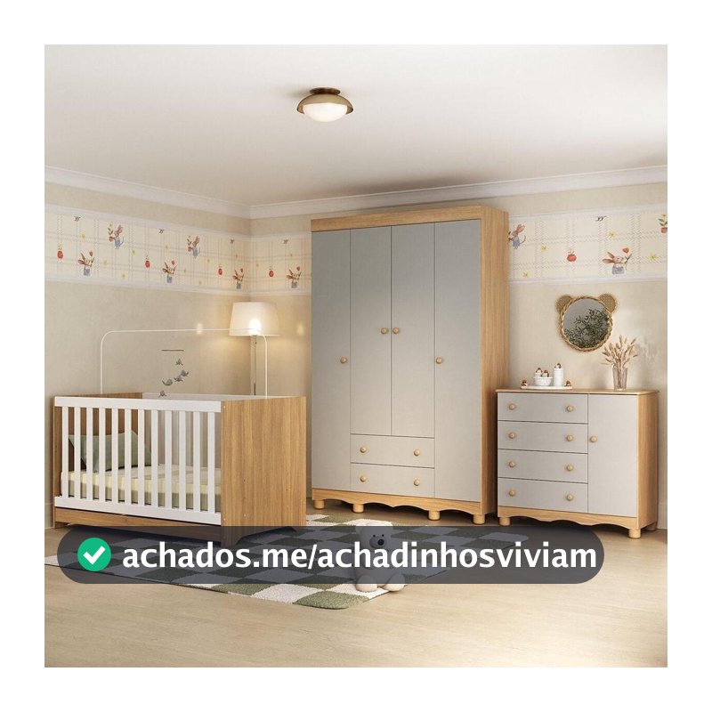 Quarto de Bebê Completo com Berço Americano 3 em 1 Colchão Incluso Dengo Multimóveis MP4600