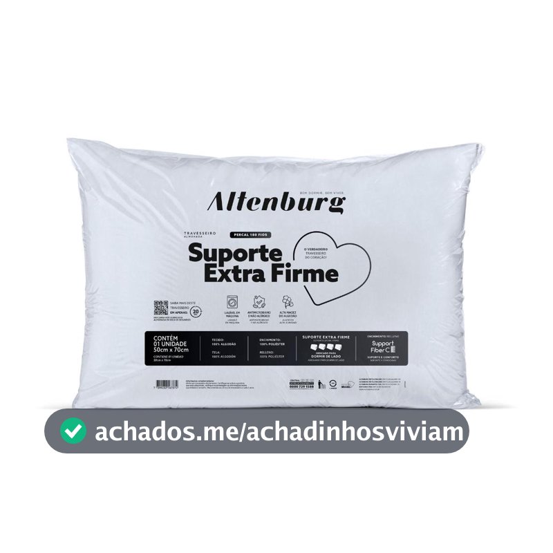 Travesseiro Suporte Extra Firme Lavável 50x70cm Branco Altenburg