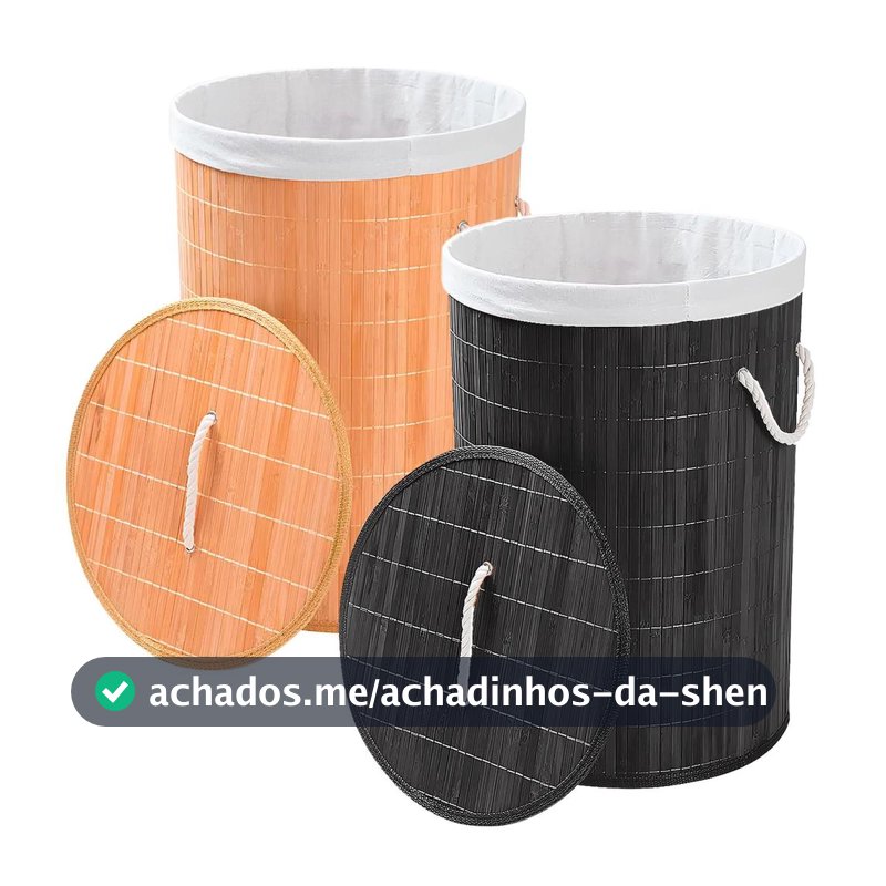 Cesto De Roupas Bambu Redondo Banheiro Lavanderia