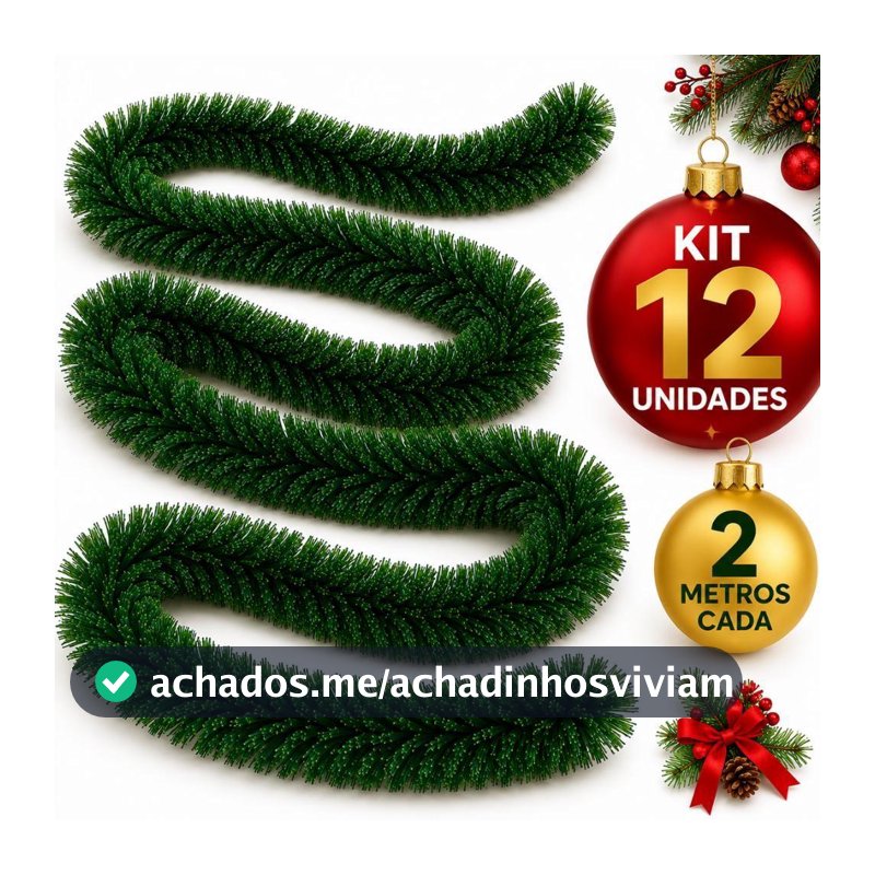 Kit 12 Festão Verde Com 2 Metros Cada Enfeite De Natal Decoração Natalina Guirlanda Fita Ornamento