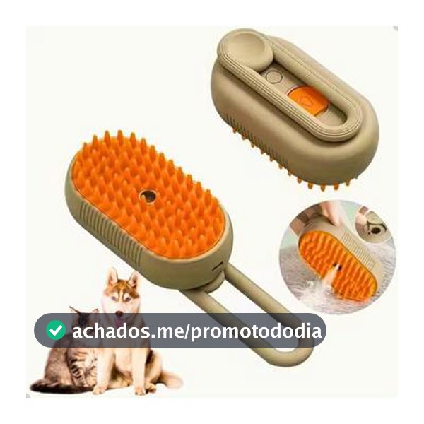 Escova Vapor Pet 3 em 1 para Gatos Cachorros Elétrica Recarregavel Massageia Remove e Limpa Pelos